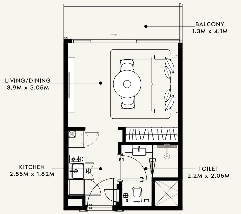 Azizi Milan Studio floor plan, 328 sqft