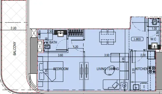 Binghatti Sky Terraces 1 bed floor plan, 772 – 1,044 sqft