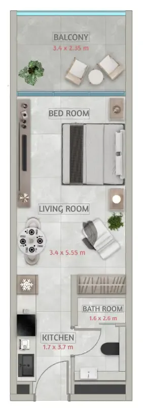 Sakura Gardens Studio floor plan, 452 sqft
