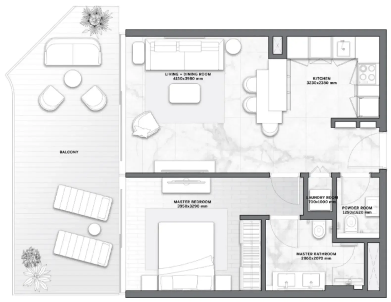 The Astera by Aston Martin 1 bed floor plan, 847 sqft