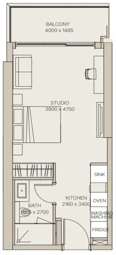 Nirvana Residences 1 Studio floor plan, 405 sqft