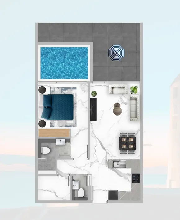 Samana Mykonos Signature 1 bed floor plan, 1,289 sqft