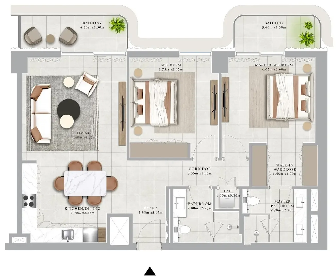 Clearpoint 2 bed floor plan, 1,252 sqft