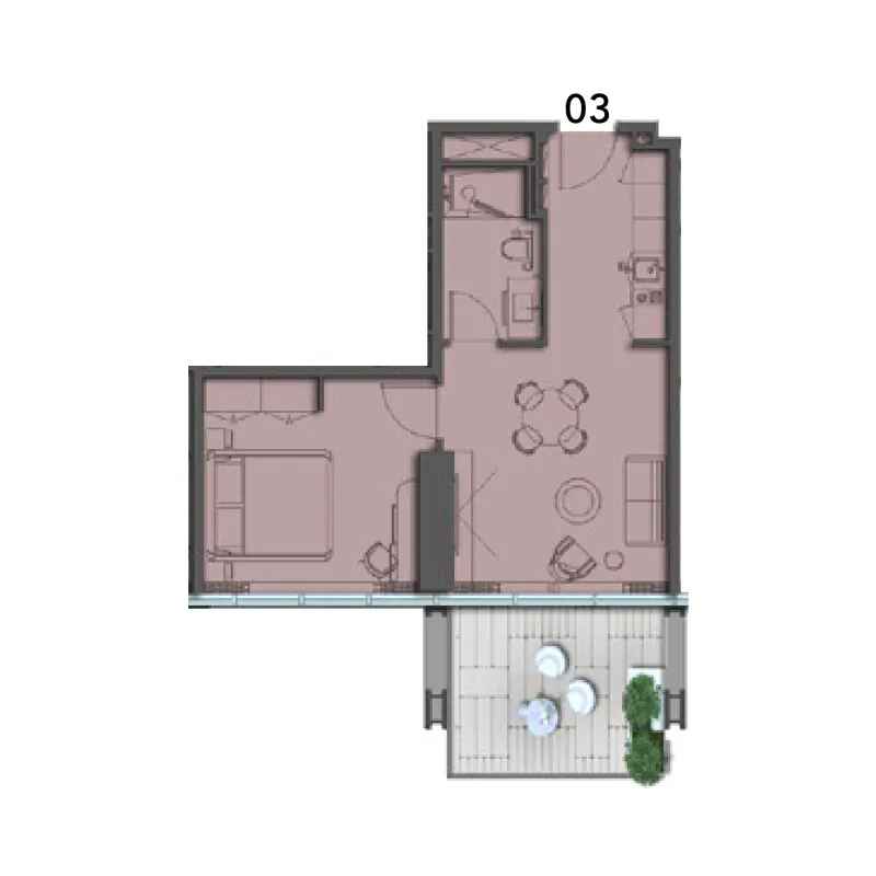 The Symphony by Imtiaz 1 bed floor plan, 696 sqft