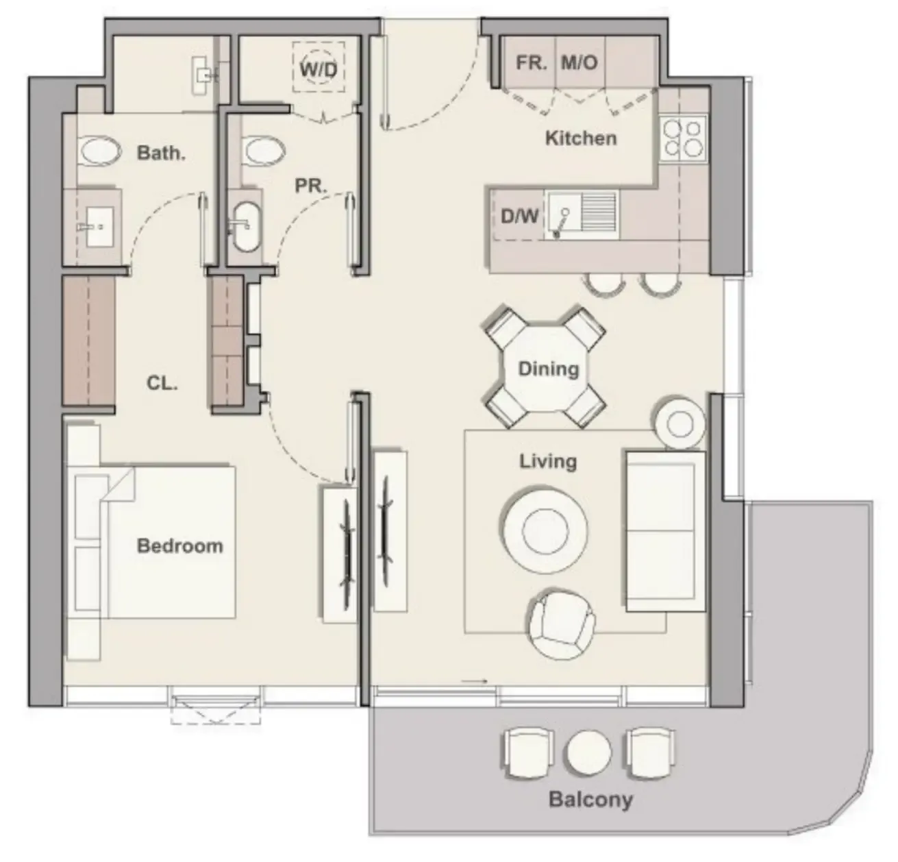 Soto Grande 1 bed floor plan, 809 sqft