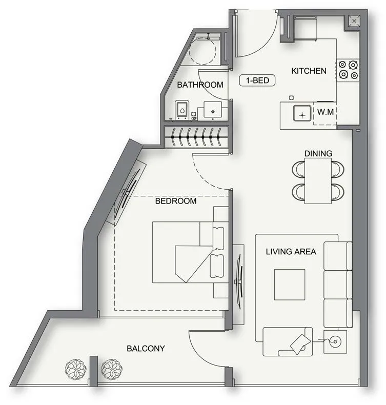 Binghatti Cullinan 1 bed floor plan, 677 – 678 sqft