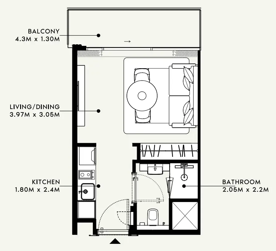 Azizi Milan Studio floor plan, 326 sqft