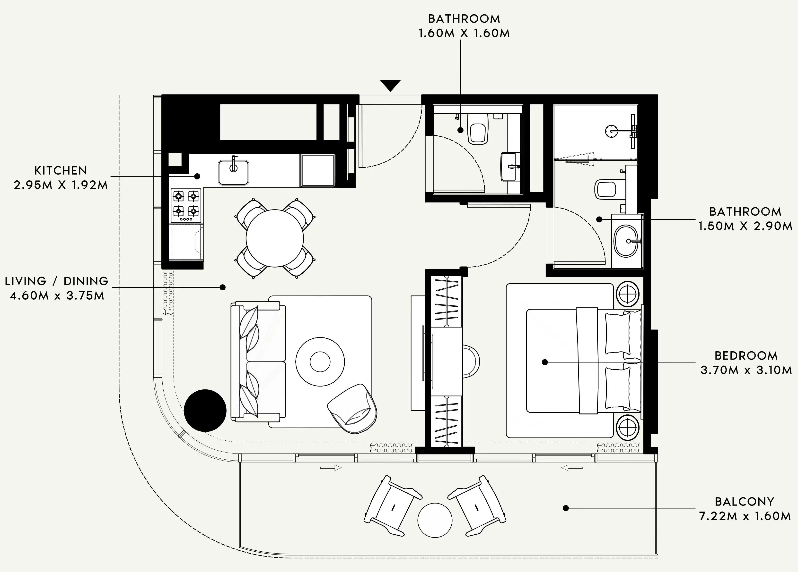 Azizi Venice 1 bed floor plan, 675 sqft