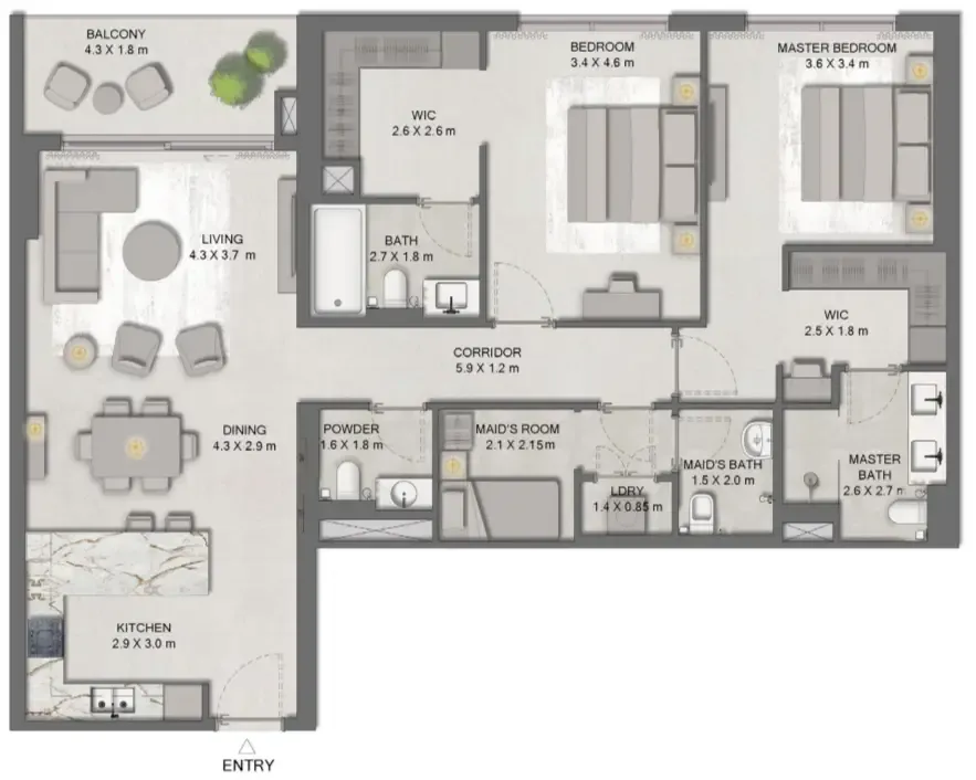 Ghaf Woods Distrikt 2 bed floor plan, 1,440 sqft