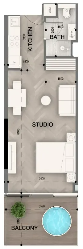 Sky Line by Peace Homes Studio floor plan, 464 sqft
