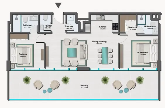 Sereno Residences 2 bed floor plan, 1,476 sqft