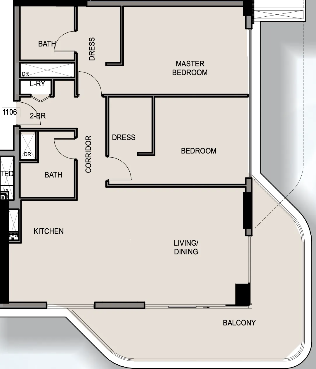 Edgewater Residences 1, 2 and 3 2 bed floor plan, 1,551 sqft