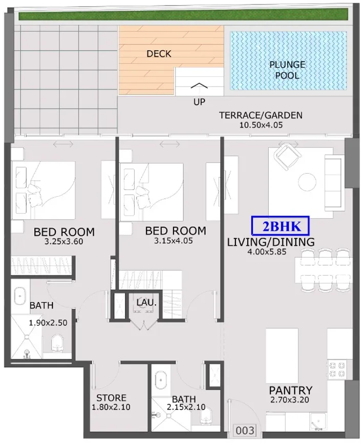 Azra Residence 2 bed floor plan, 1,471 sqft