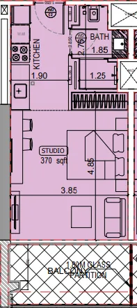 Binghatti Starlight Studio floor plan, 431 sqft