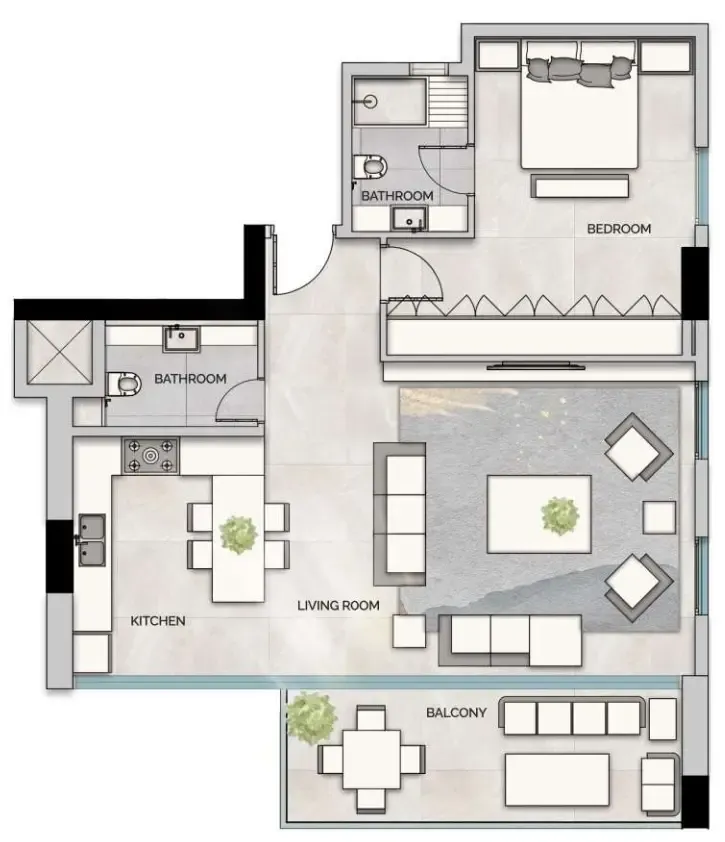 Glam Residence 1 bed floor plan, 1,024 sqft