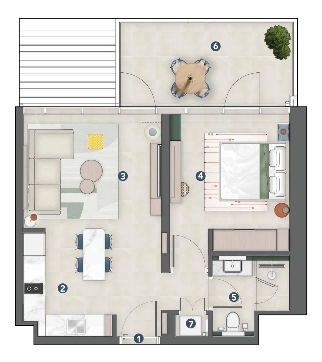 Rove Home Meydan Horizon 1 bed floor plan, 586 sqft