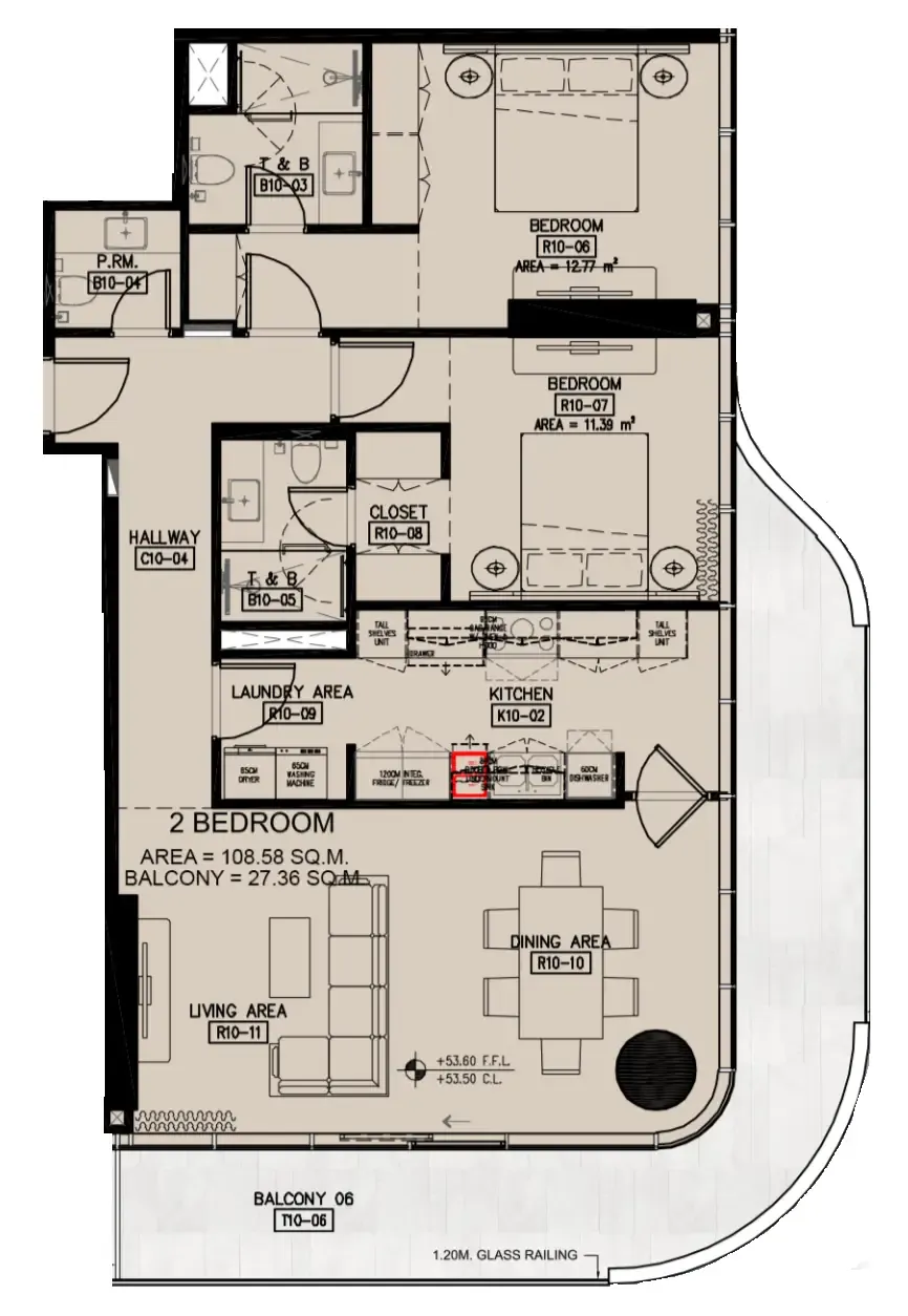 Azha Millennium Residences 2 bed floor plan, 1,463 sqft