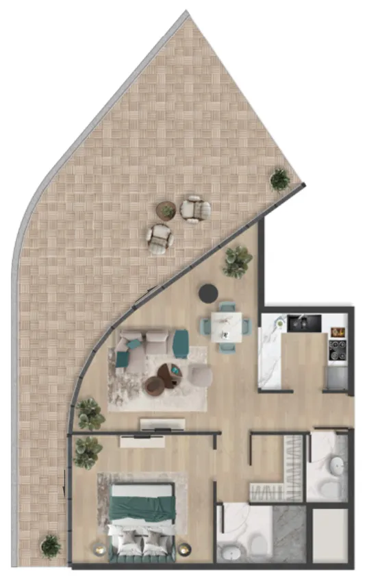 Pelagia 1 bed floor plan, 1,152 sqft