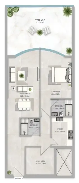 Azha Views Residences 1 bed floor plan, 1,681 sqft