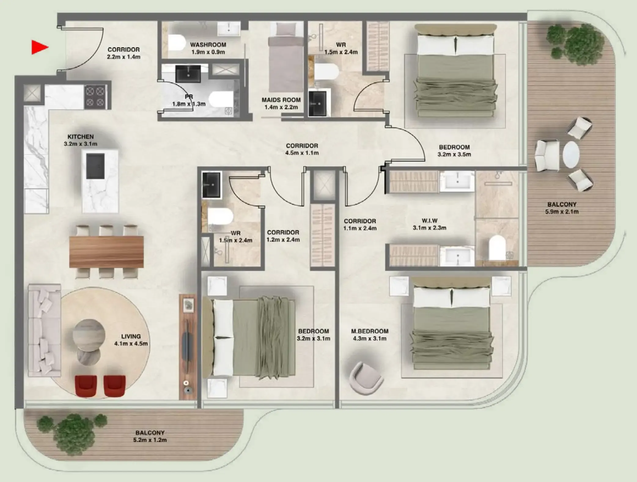 The Tides 3 bed floor plan, 1,396 sqft