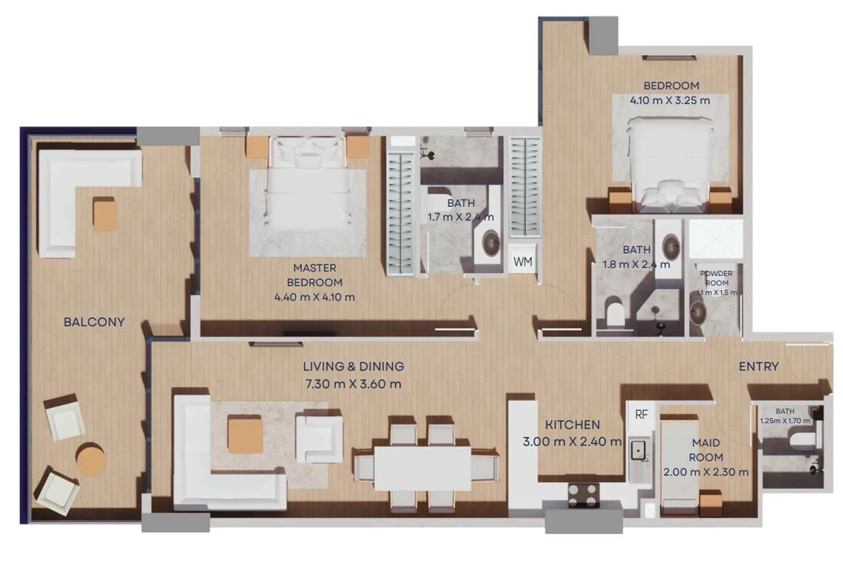 Manam Pearl 2 bed floor plan, 1,387 sqft