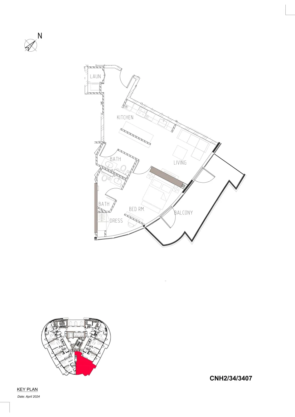 Canal Heights 1 bed floor plan, 971 sqft