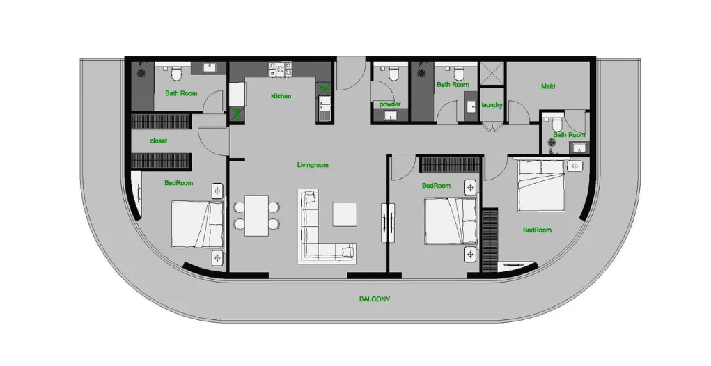 The Central Downtown 3 bed floor plan, 2,180 sqft