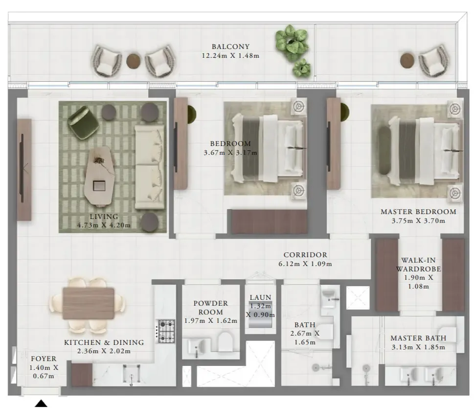 Creek Bay 2 bed floor plan, 1,248 sqft