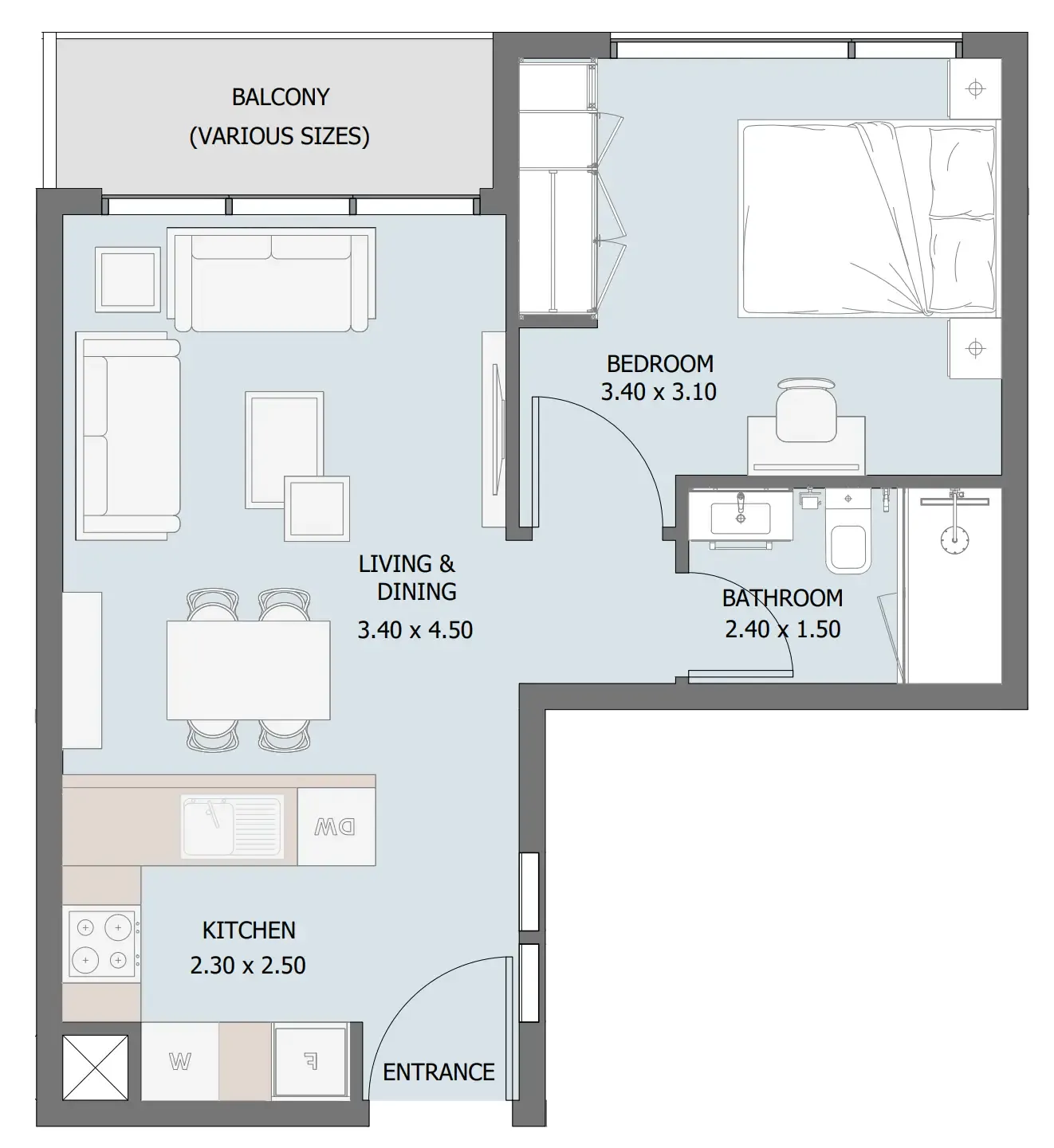 Verdana IV 1 bed floor plan, 525 sqft