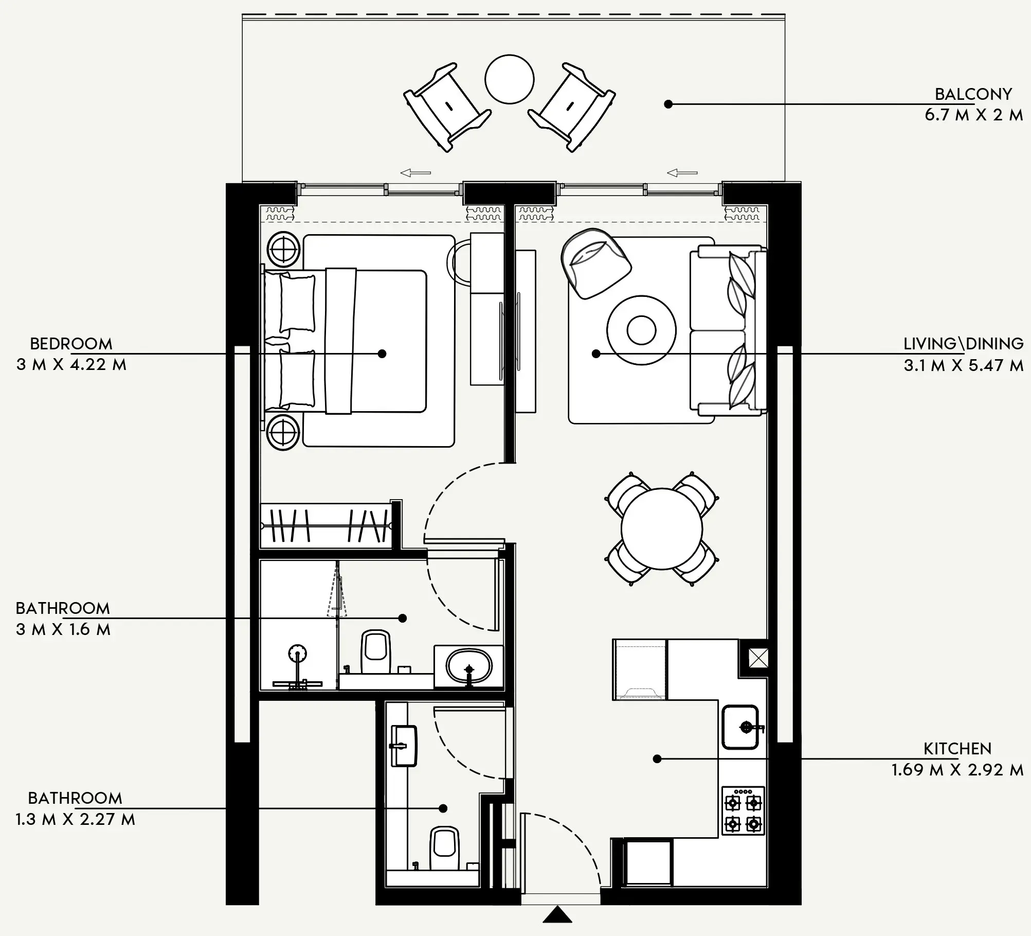 Azizi Venice 1 bed floor plan, 723 sqft