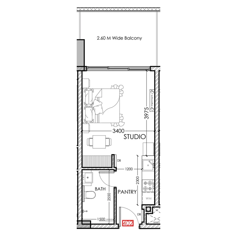 Al Haseen Residences 5 Studio floor plan, 383 sqft