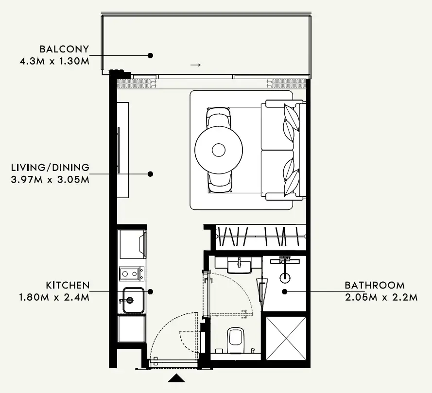Azizi Milan Studio floor plan, 326 sqft