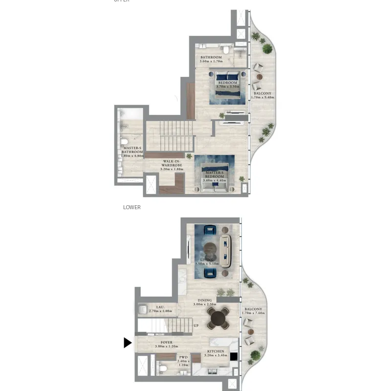 Royal Yacht Club Residence 2 bed floor plan, 1,684 sqft