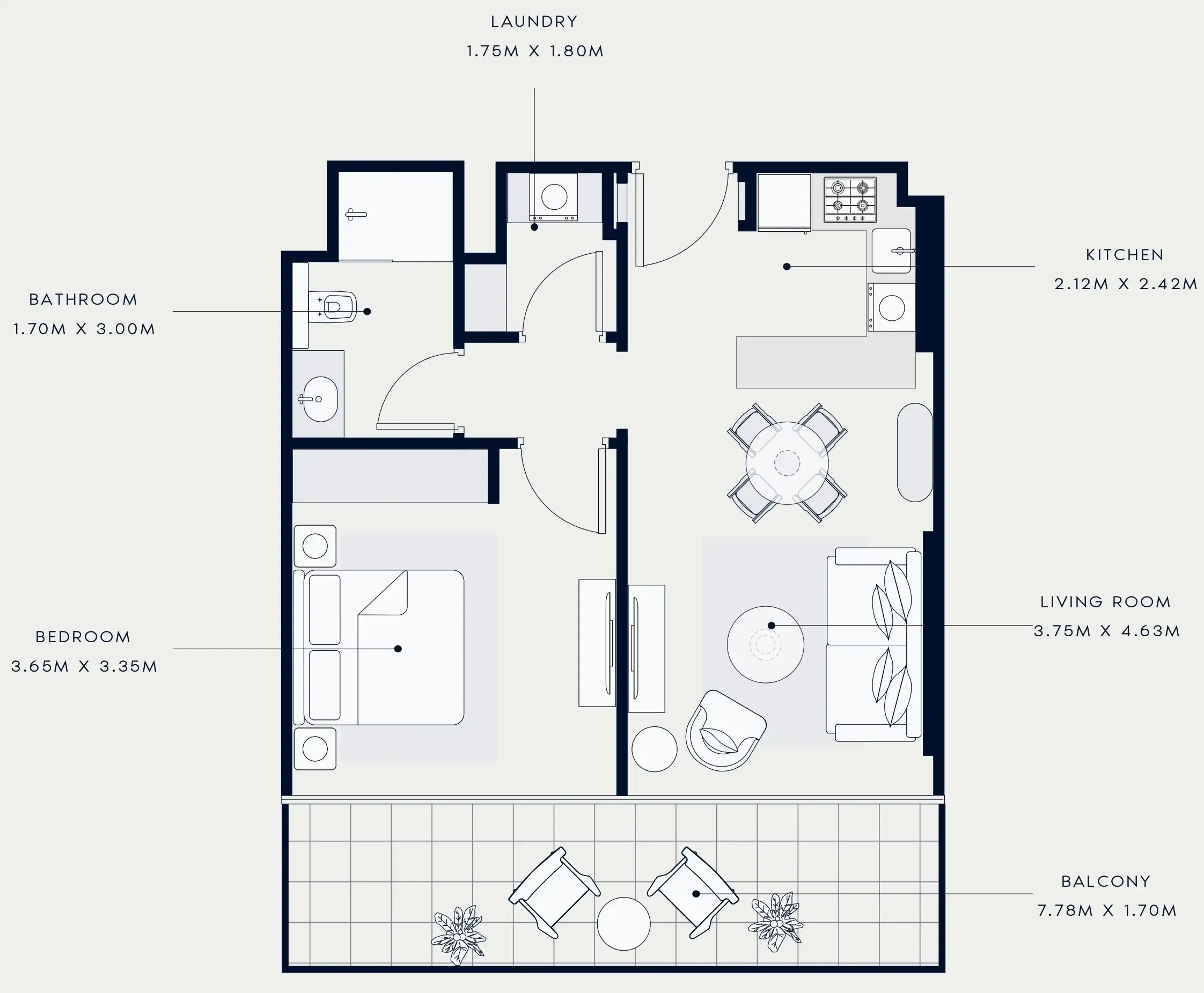 Azizi Venice 1 bed floor plan, 752 sqft