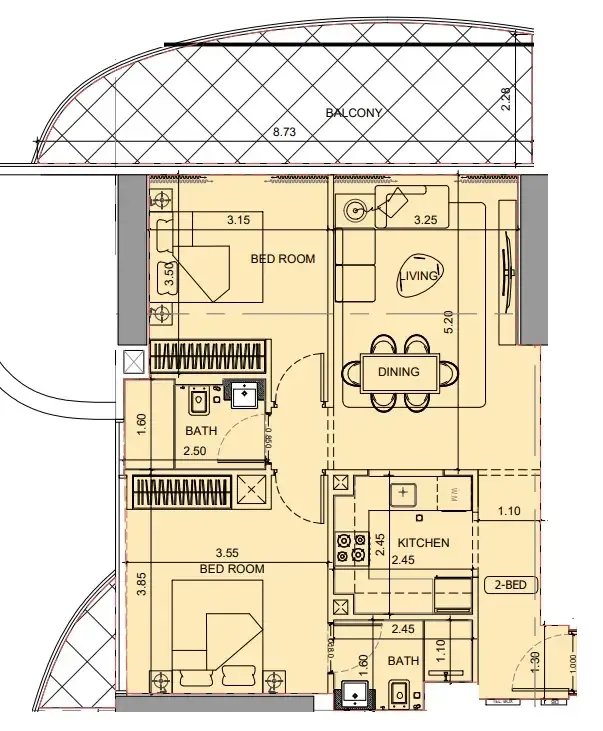 Project Maybach 2 bed floor plan, 992 sqft