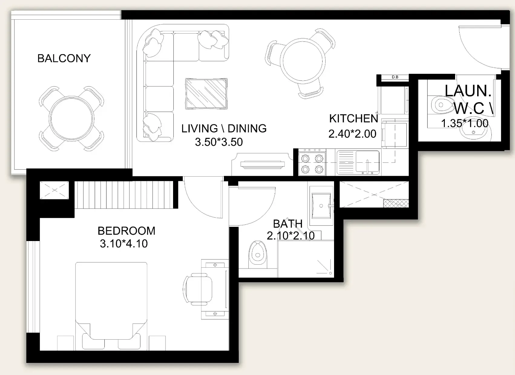 X11 1 bed floor plan, 639 sqft