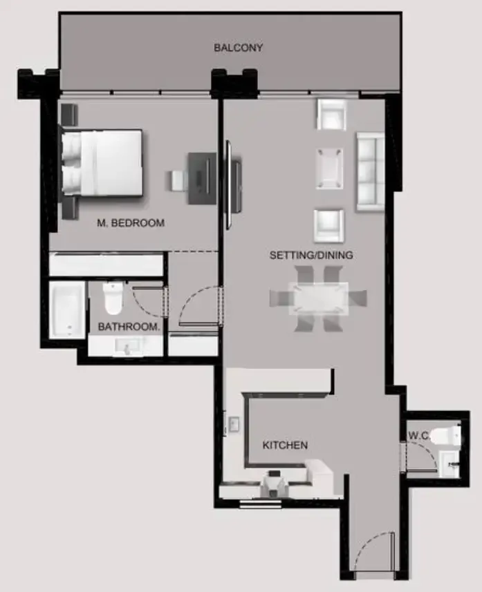 Sea View Residence 1 bed floor plan, 929 sqft
