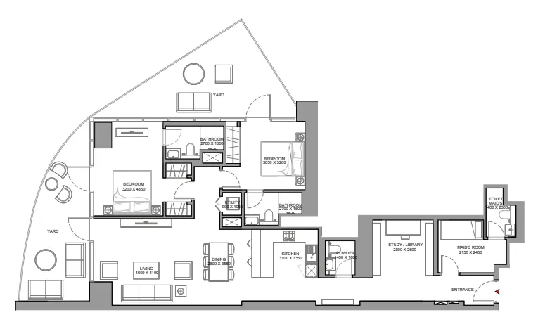 Skyscape 2 bed floor plan, 1,894 sqft