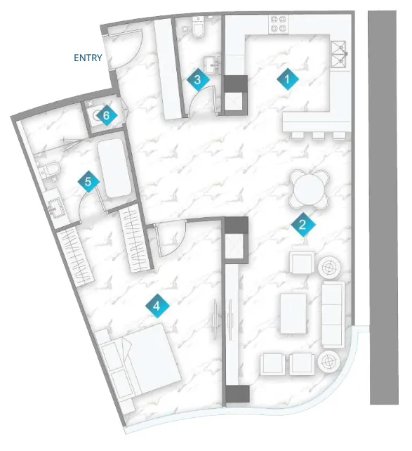 Aqua Arc 1 bed floor plan, 1,031 sqft