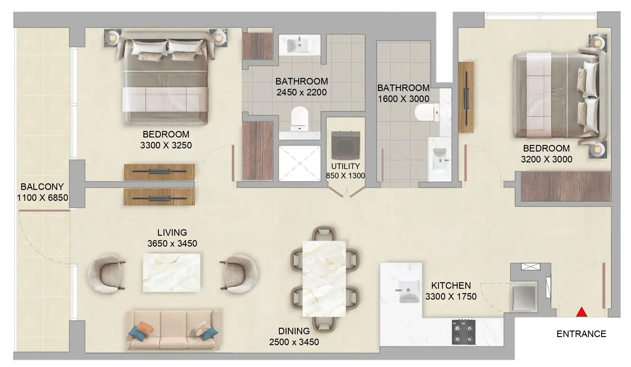 The Woods Abode at Sobha Sanctuary 2 bed floor plan, 961 sqft