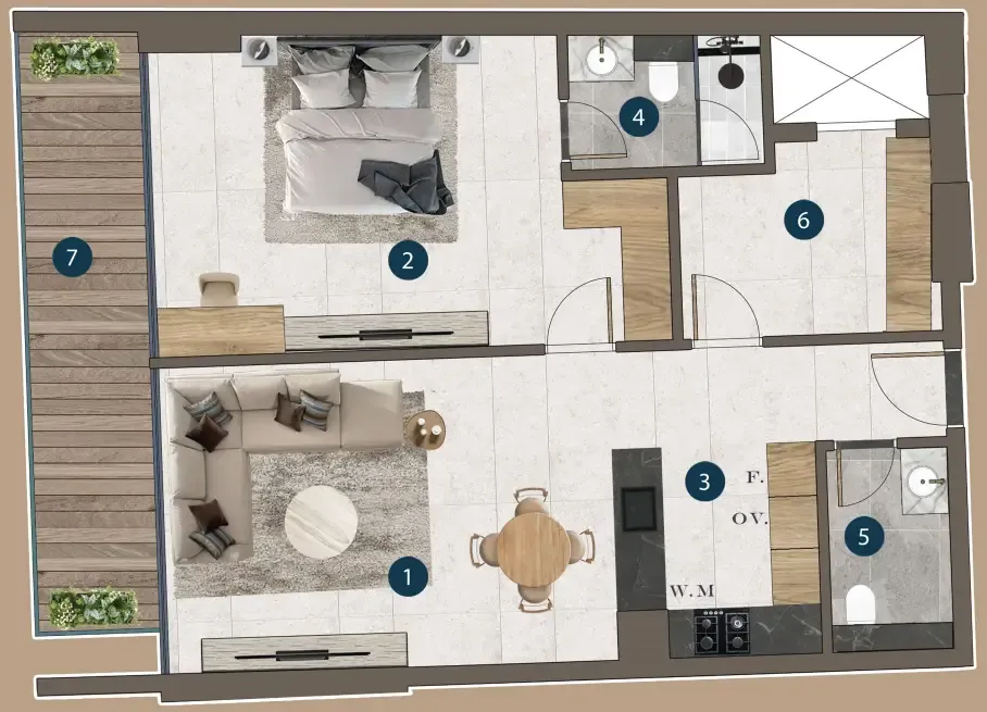 Mi Casa 1 bed floor plan, 930 sqft