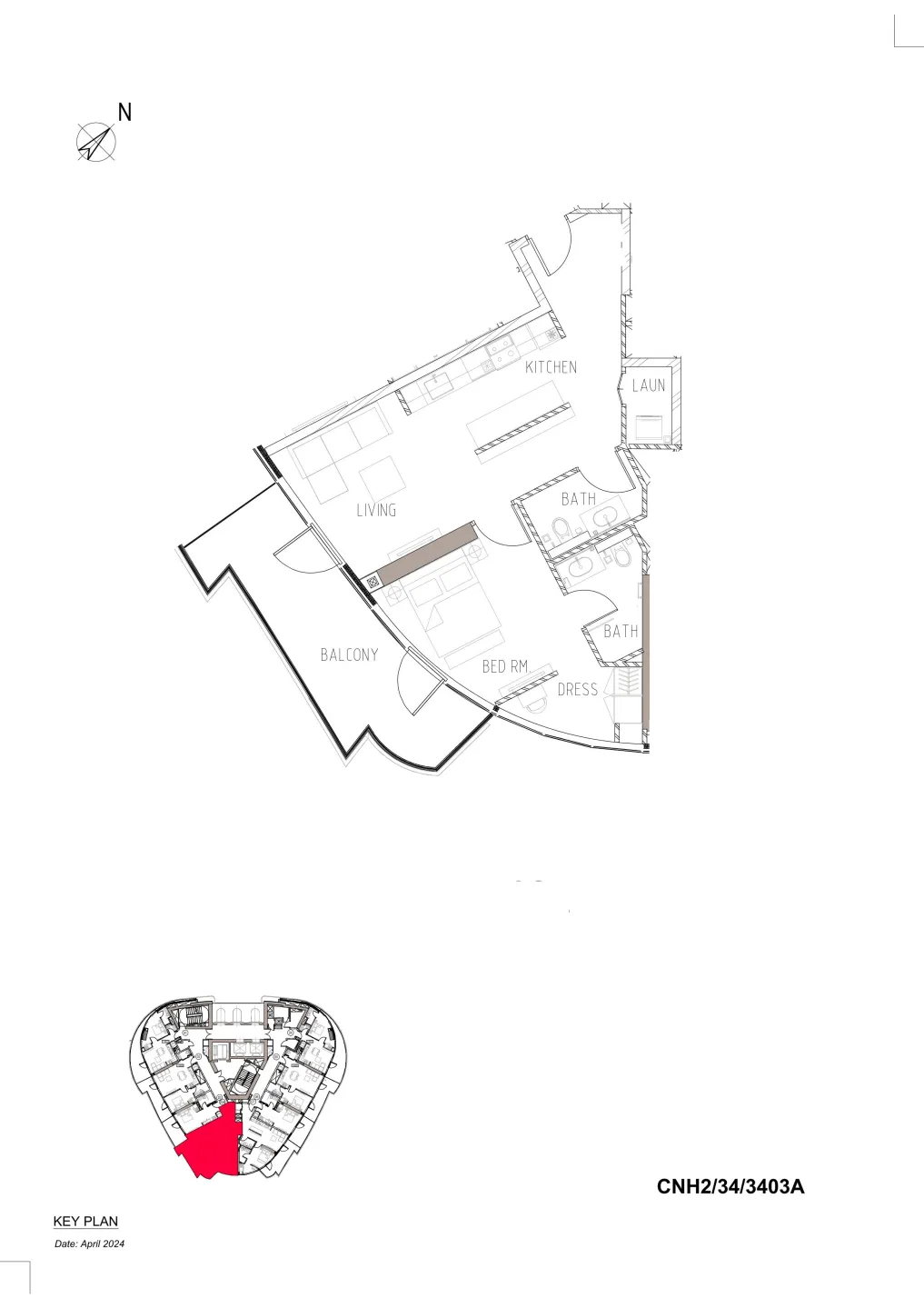 Canal Heights 1 bed floor plan, 965 sqft