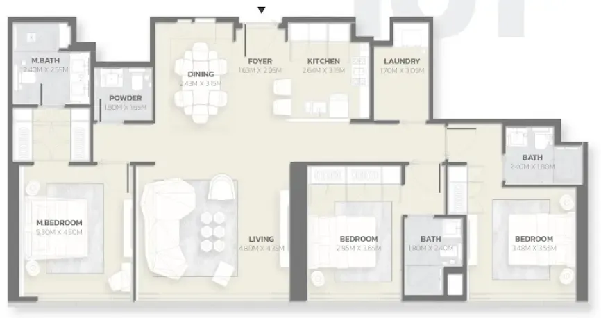 Tonino Lamborghini Residences 3 bed floor plan, 1,508 – 1,881 sqft