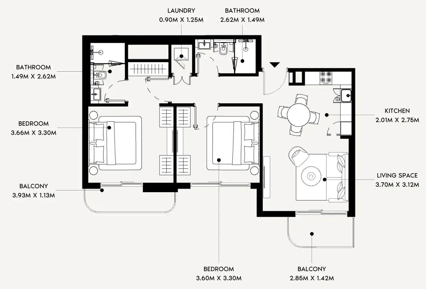 Azizi Leily 2 bed floor plan, 847 sqft