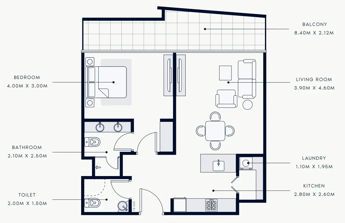 Riviera Rêve 1 bed floor plan, 833 sqft