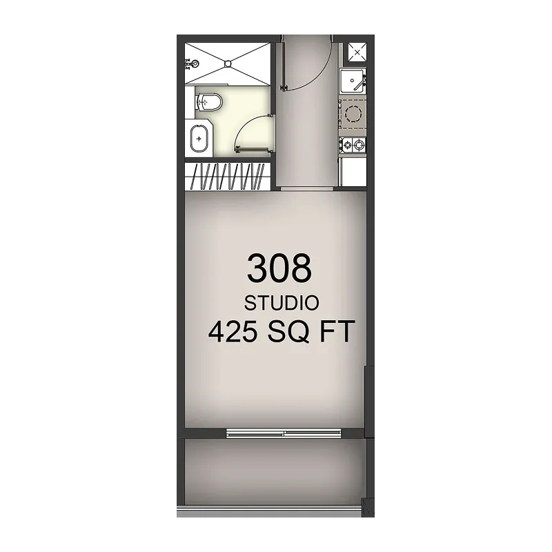 Aizel Tower Studio floor plan, 425 sqft