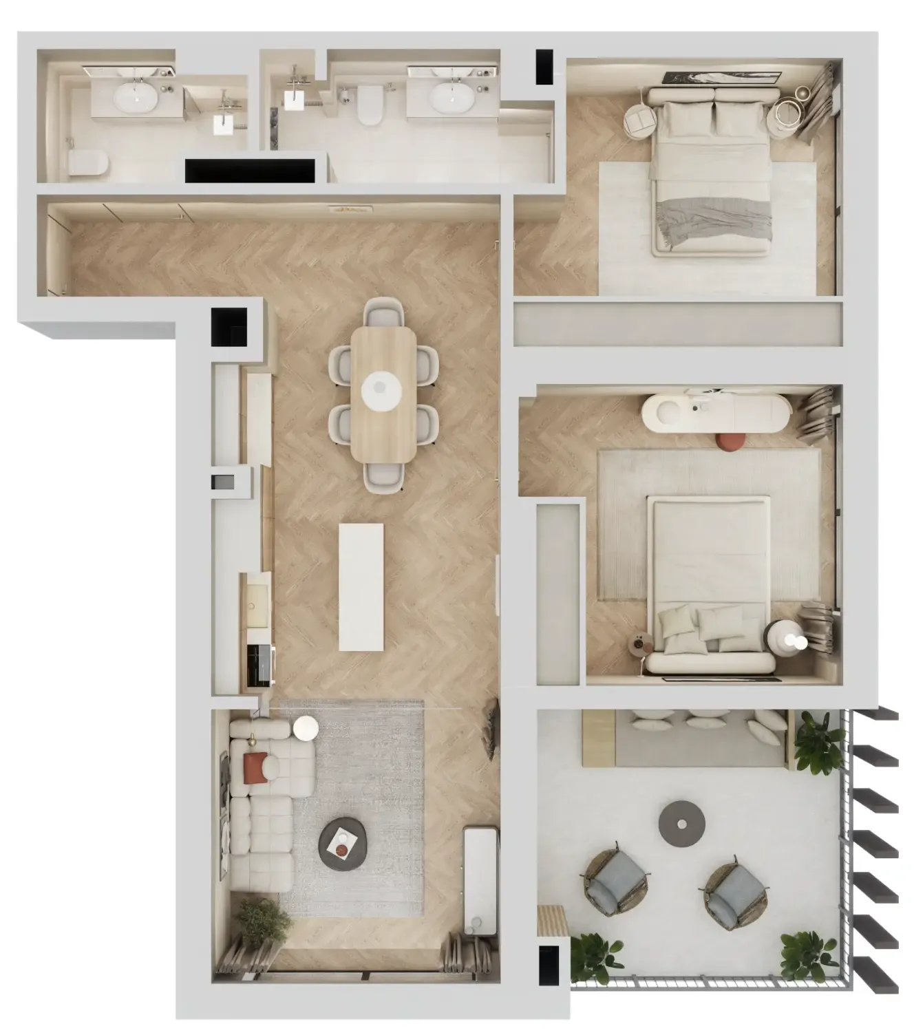 Arisha Terraces 2 bed floor plan, 1,115 sqft