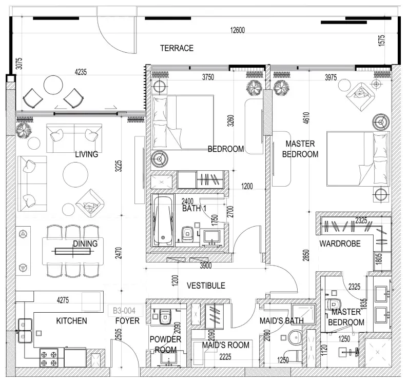 Naseem Al Jurf 2 bed floor plan, 1,496 sqft