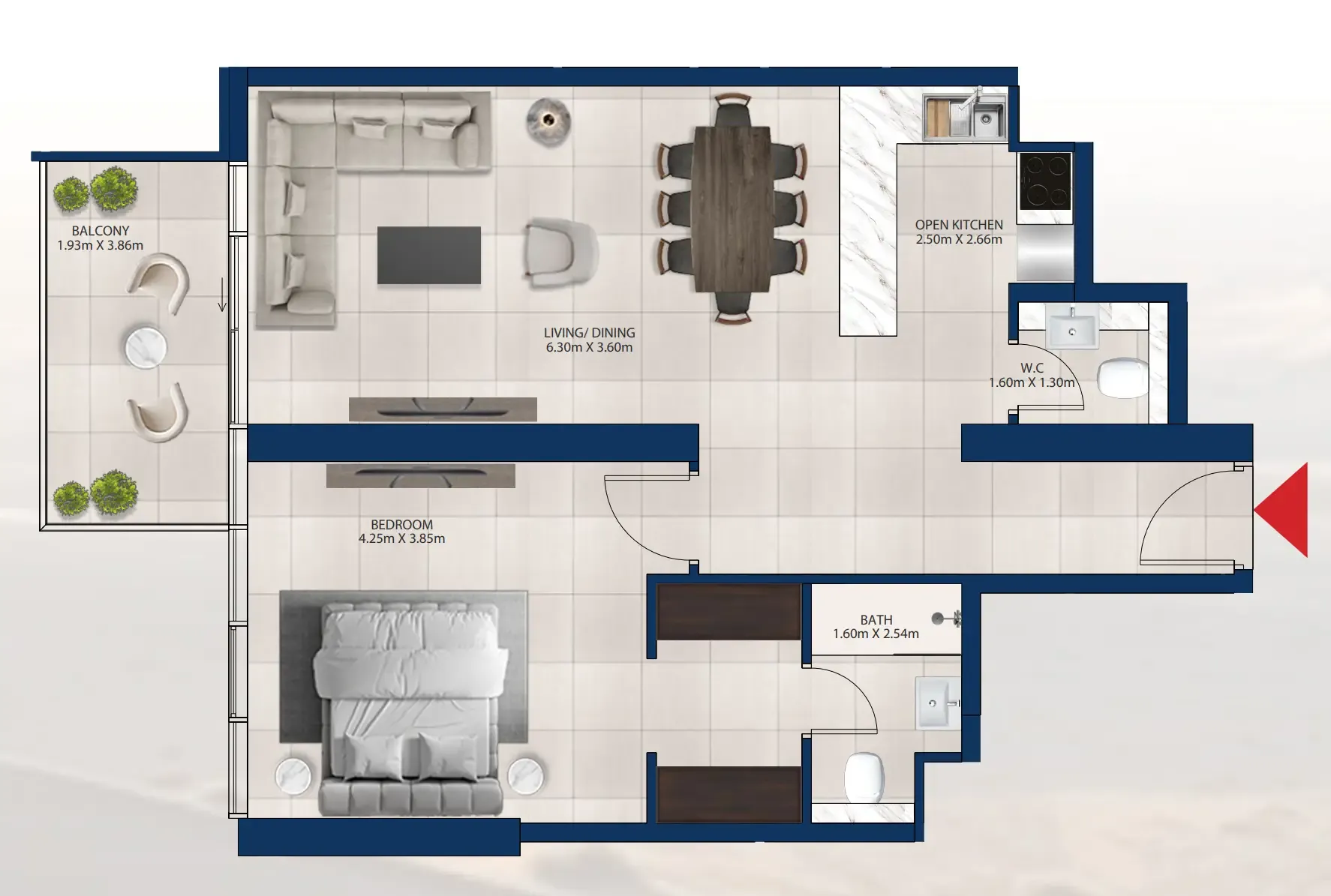 Al Vista 1 bed floor plan, 871 sqft