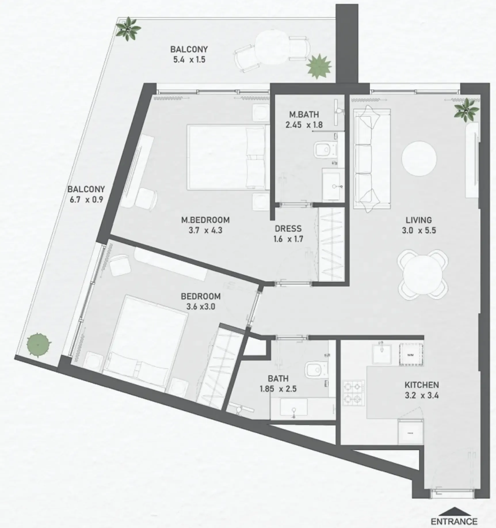 Ayami Residence 2 bed floor plan, 897 sqft